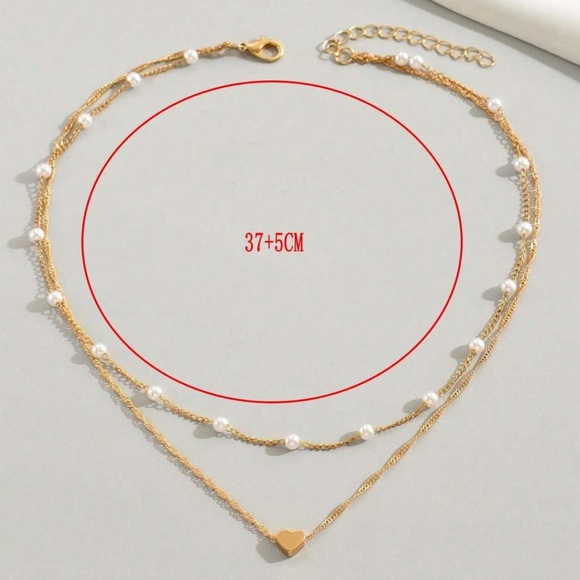 2/$10 NEW! Simple Pearl Heart Double Layer Necklace Pendant Layered Bohemian - Picture 4 of 4
